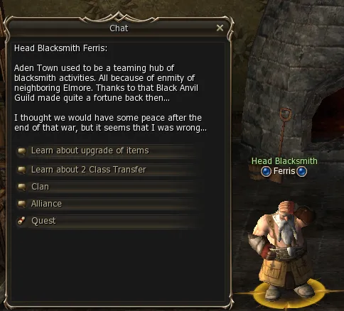 NPC Ferris, opción Learn about upgrade of items