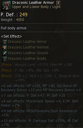 Set Draconic: se aumento 4% mas de P. Atk y Atk. Spd, ademas se le agrego 30% Resist Stun y Sleep