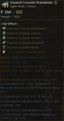 Set Imperial Crusader: Stun Resist 50% y Speed +5