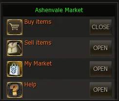 Menú principal del Ashenvale Market