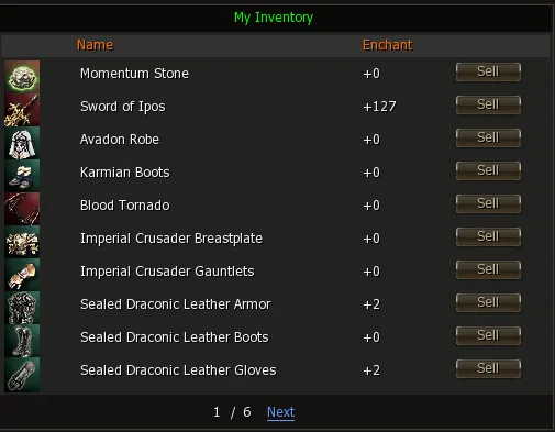 Listado del inventario disponible para vender