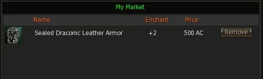 Vista My Market con los items propios a la venta