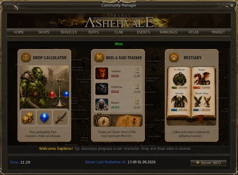 Atlas tab of the Community Board with the Drop Calculator and the Boss & Raid Tracker