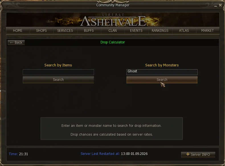 Searching by mob name in the Drop Calculator