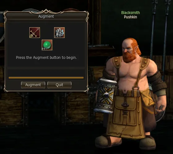 Augment window with a weapon, a Life Stone and 99 gemstones ready to augment