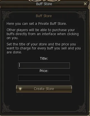 Panel para elegir título y precio por buff