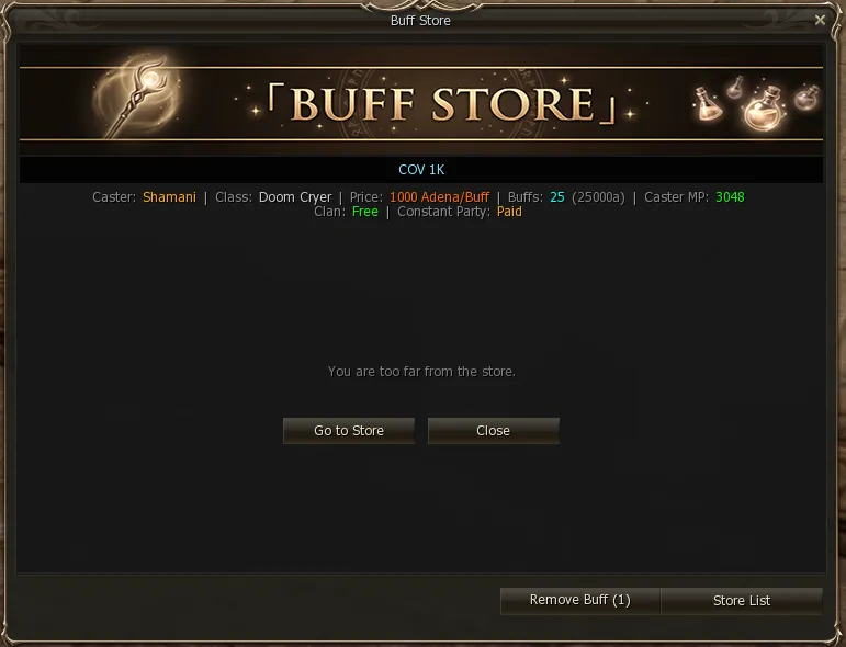 Warning that you are too far from the store, with the options to return or close