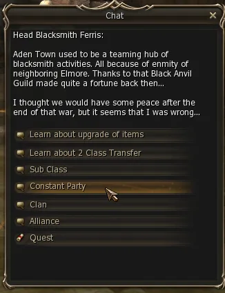 Village Master menu with the Constant Party button above the Clan one