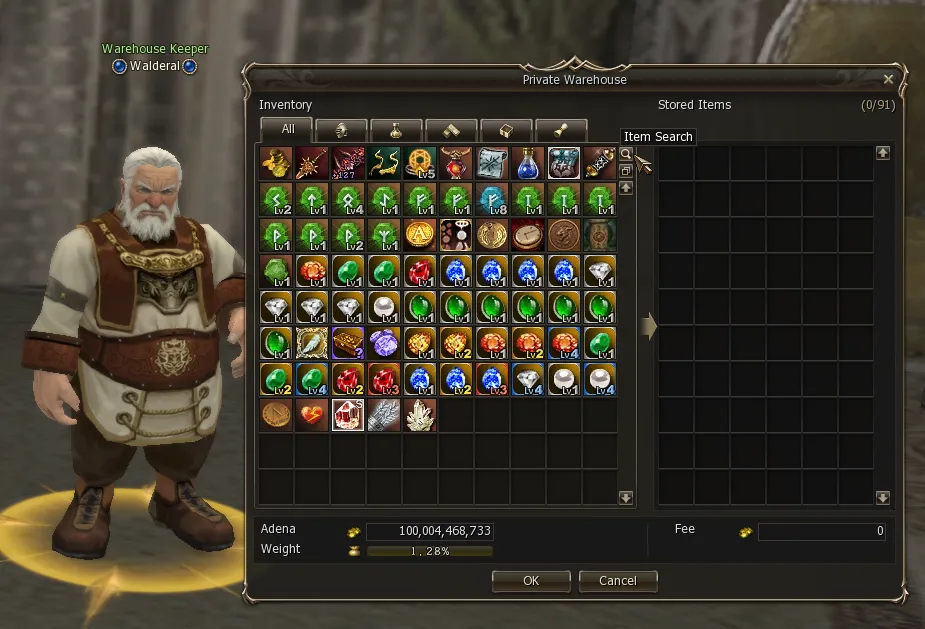 Item Search button in the warehouse window