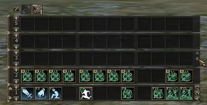 Shortcut bar with 12 slots and the pointer over the » button