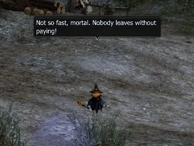Jack o' Lantern saying: Not so fast, mortal. Nobody leaves without paying!