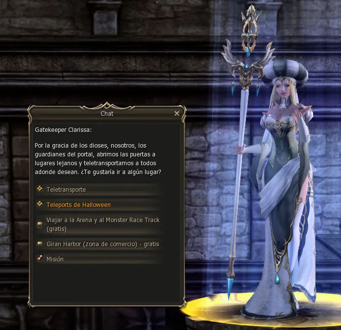 Un gatekeeper con el botón Teleports de Halloween