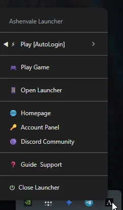 Launcher menu in the Windows system tray