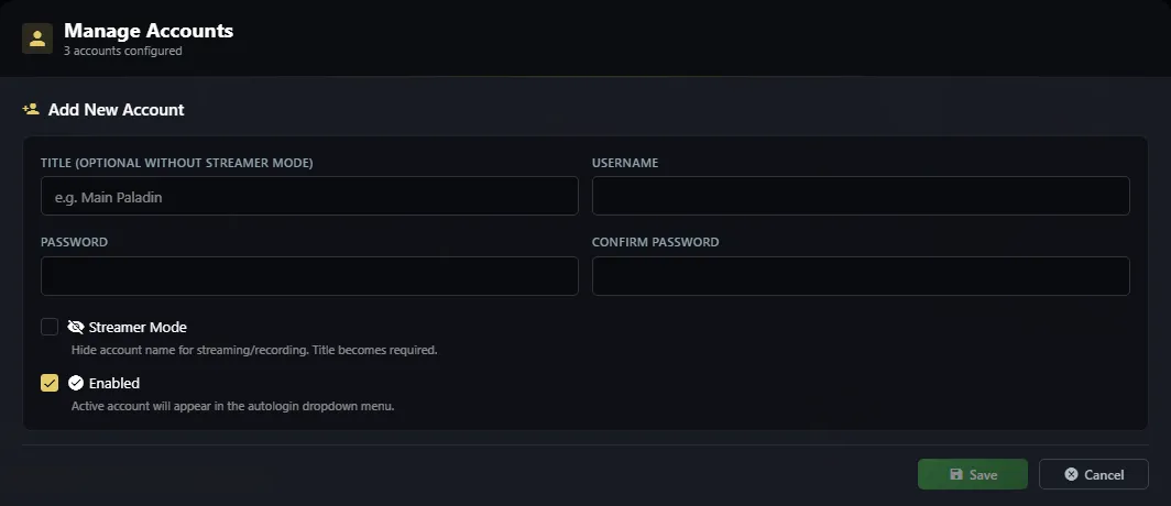 Add New Account form