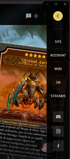 Links column of the Side layout in Classic mode: Site, Account, Wiki, DB, Streams