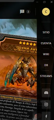 Columna de accesos de la distribución Lateral en modo Clásico: Sitio, Cuenta, Wiki, DB, Streams