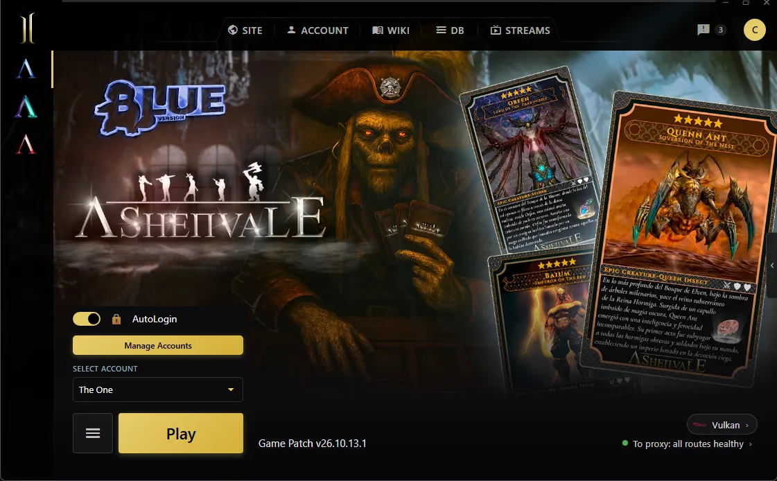 Launcher with the Top layout: servers in a column on the left and links at the top