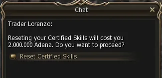Confirmación del reset de skills certificados