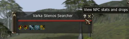 Target window with the ? button and the View NPC stats and drops tooltip
