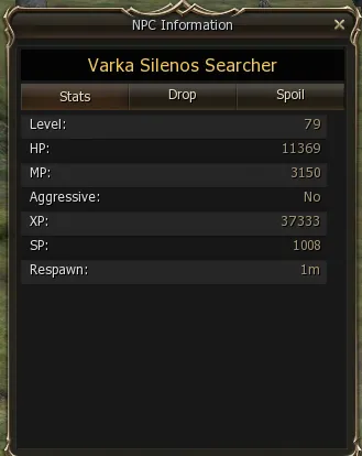 Stats tab of the NPC Information window