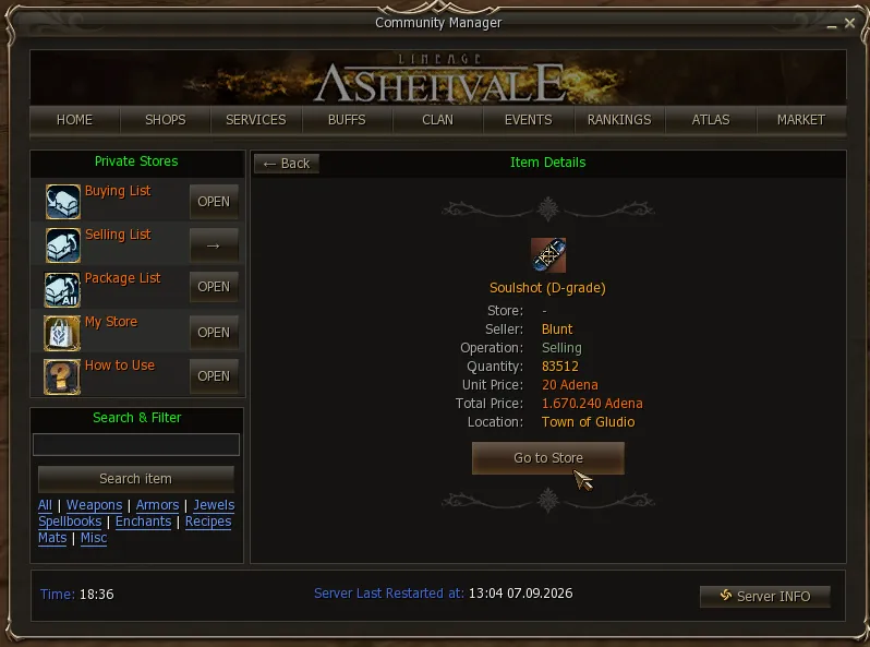 Item card with seller, quantity, unit price, total price and location