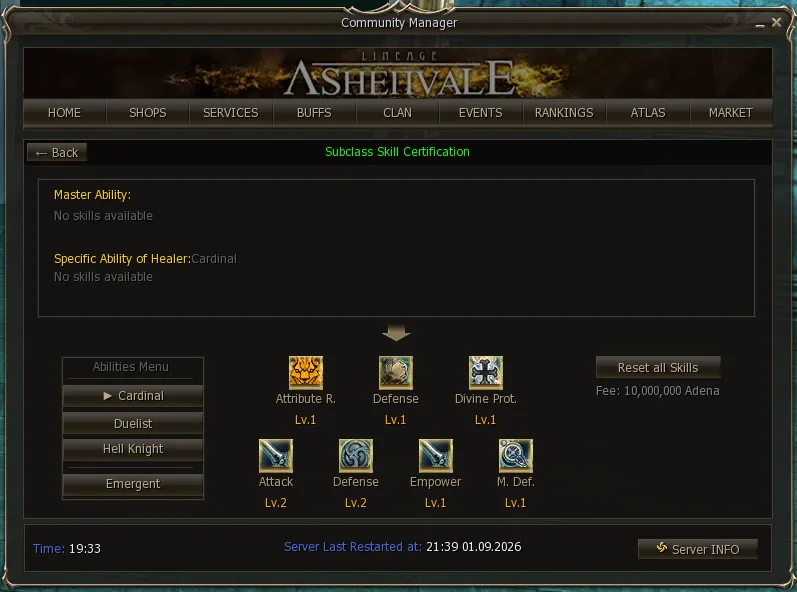 Certification panel with nothing available, everything spent and some at level 2
