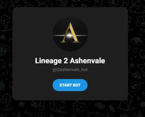 Telegram screen with the Lineage 2 Ashenvale bot and the Start Bot button