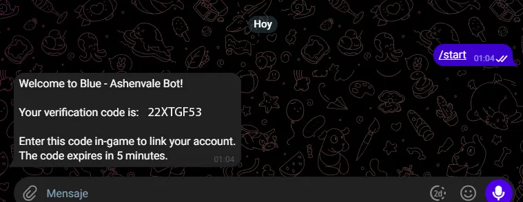 Bot message with the verification code