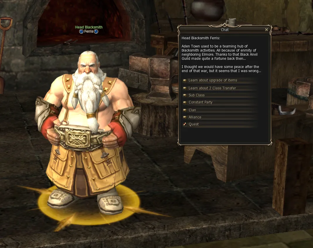 Head Blacksmith Ferris with the Learn about upgrade of items option
