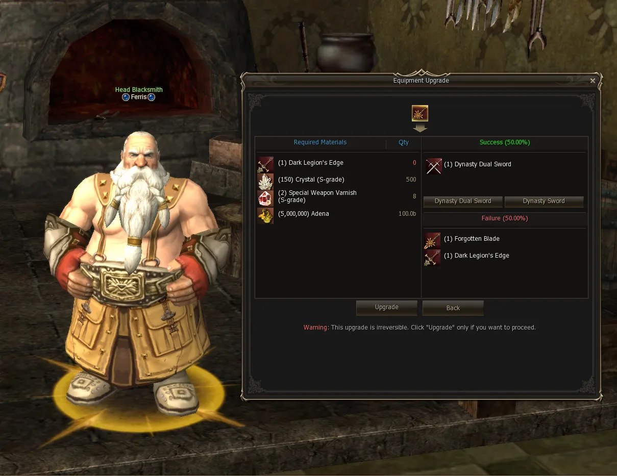 The dual version asks for an extra weapon among the required materials