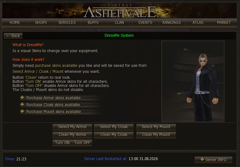 DressMe system main menu