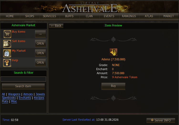 Detail of the chosen listing, ready to buy with the Buy button