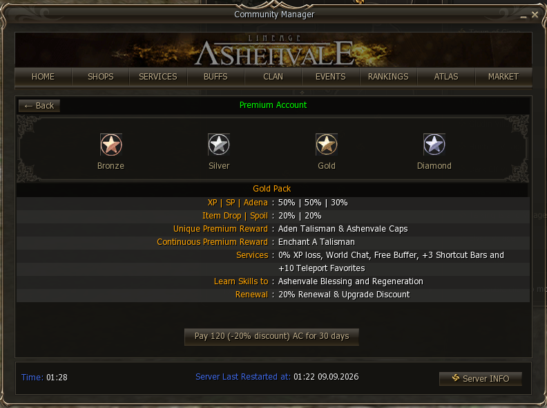 Detail of a pack with its rates, rewards and the buy button