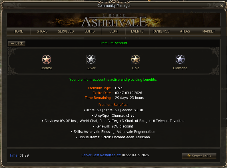 With premium active: expiry, time remaining and the benefits running